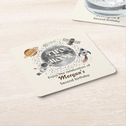 Two The Moon Planets Gender Neutral 2nd Birthday  スクエアペーパーコースター (アングル)
