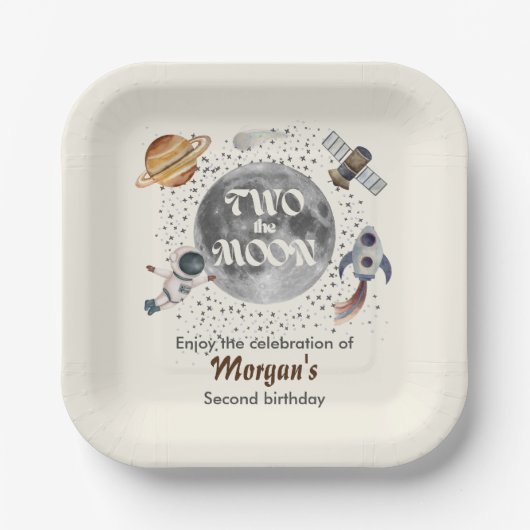 Two The Moon Planets Gender Neutral 2nd Birthday  ペーパープレート (正面)