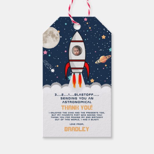 Two the Moon Rocket Ship 2nd誕生日パーティー写真 ギフトタグ (正面)