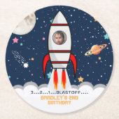 Two the Moon Rocket Ship 2nd誕生日パーティー写真 ラウンドペーパーコースター (正面)