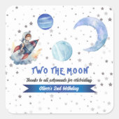 Two The Moon Rocket Space Blue Boy 2nd Birthday  スクエアシール (正面)