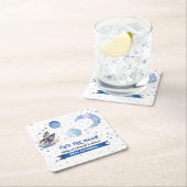 Two The Moon Rocket Space Blue Boy 2nd Birthday  スクエアペーパーコースター (インサイチュ)