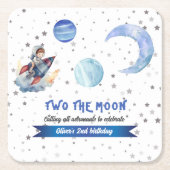 Two The Moon Rocket Space Blue Boy 2nd Birthday  スクエアペーパーコースター (正面)