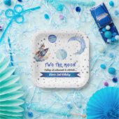 Two The Moon Rocket Space Blue Boy 2nd Birthday  ペーパープレート (パーティー)