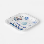 Two The Moon Rocket Space Blue Boy 2nd Birthday  ペーパープレート (傾斜あり)