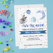 Two The Moon Rocket Space Blue Boy 2nd Birthday  招待状