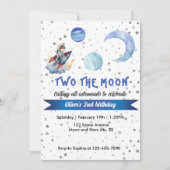 Two The Moon Rocket Space Blue Boy 2nd Birthday  招待状 (正面)