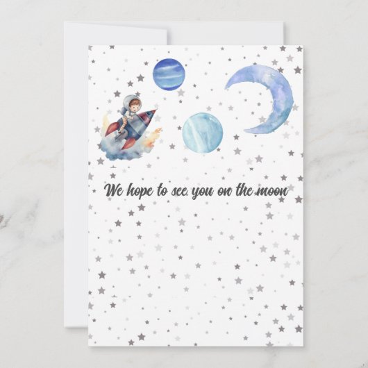 Two The Moon Rocket Space Blue Boy 2nd Birthday  招待状 (裏面)