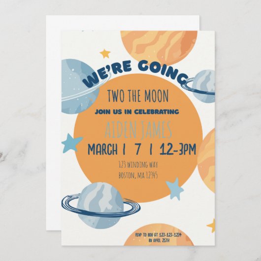 Two The Moon Second Birthday Invitation 招待状 (正面/裏面)