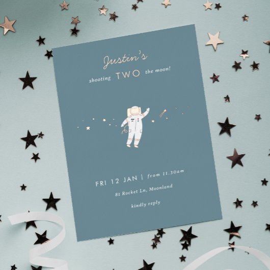 Two The Moon Space Party Foil 2nd Birthday Invite 箔招待状