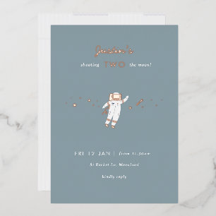 Two The Moon Space Party Foil 2nd Birthday Invite 箔招待状