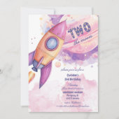Two The Moon Space Racket Ship 2nd Pink Birthday  招待状 (正面)