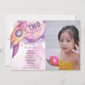 Two The Moon Space Ship 2nd Photo Pink Birthday  招待状 (正面)