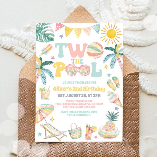 Two The Pool Summer Party 2nd Birthday Invitation 招待状