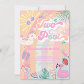 Two The Pool Summer Rainbow Sun 2nd Birthday 招待状 (正面)