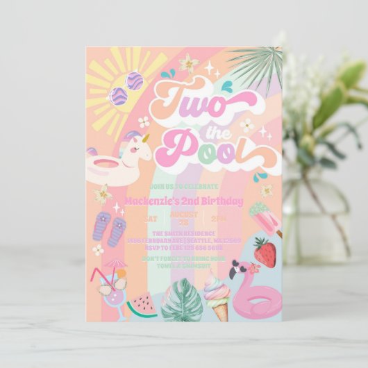 Two The Pool Summer Rainbow Sun 2nd Birthday 招待状 (スタンド正面)