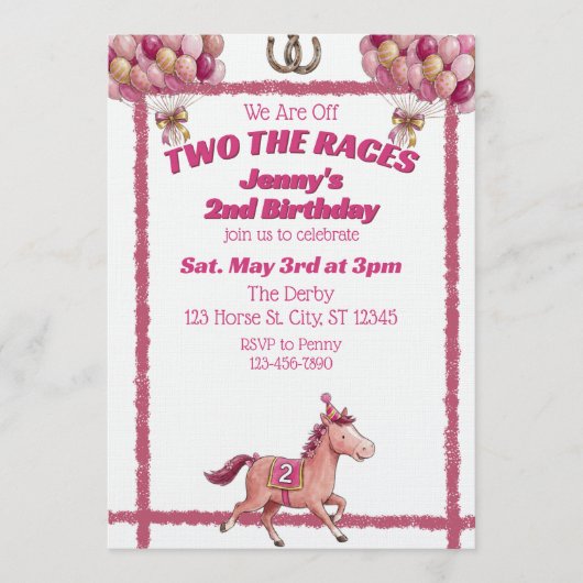 Two The Races, Pink Horse 2nd Birthday 招待状 (正面)