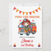 Two the Rescue 消防車の2歳の誕生日パーティーの招待状 招待状 (正面)