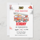 Two the Rescue 2nd Birthday Invitation Firetruck 招待状 (正面)