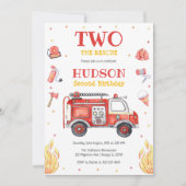 Two the Rescue Firetruck 2nd Birthday Invitation 招待状 (正面)