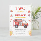 Two the Rescue Firetruck 2nd Birthday Invitation 招待状 (スタンド正面)