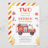 Two the Rescue Firetruck 2nd Birthday Invitation 招待状 (正面/裏面)