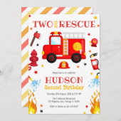 Two the Rescue Firetruck 2nd Birthday Invitation 招待状 (正面/裏面)