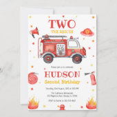 Two the Rescue Firetruck 2nd Birthday Invitation 招待状 (正面)
