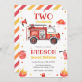 Two the Rescue Firetruck 2nd Birthday Invitation 招待状 (正面/裏面)