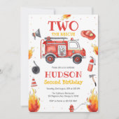 Two the Rescue Firetruck 2nd Birthday Invitation 招待状 (正面)