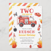 Two the Rescue Firetruck 2nd Birthday Invitation 招待状 (正面/裏面)