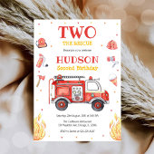 Two the Rescue Firetruck 2nd Birthday Invitation 招待状