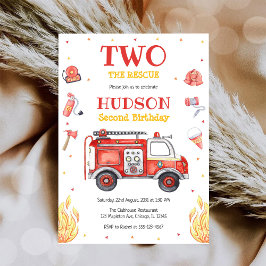 Two the Rescue Firetruck 2nd Birthday Invitation 招待状