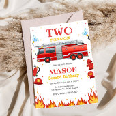 Two the Rescue Firetruck 2nd Birthday Invitation 招待状