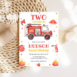 Two the Rescue Firetruck 2nd Birthday Invitation 招待状