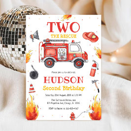 Two the Rescue Firetruck 2nd Birthday Invitation 招待状