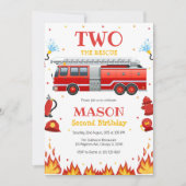 Two the Rescue Firetruck 2nd Birthday Invitation 招待状 (正面)