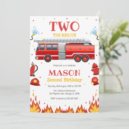 Two the Rescue Firetruck 2nd Birthday Invitation 招待状 (スタンド正面)