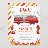 Two the Rescue Firetruck 2nd Birthday Invitation 招待状 (正面/裏面)