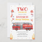 Two the Rescue Firetruck 2nd Birthday Invitation 招待状 (正面)