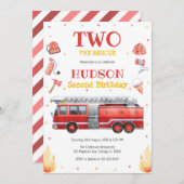 Two the Rescue Firetruck 2nd Birthday Invitation 招待状 (正面/裏面)
