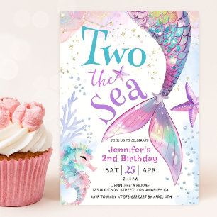 Two The Sea ピンク 女の子 人魚 2歳 誕生日 招待状