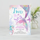Two The Sea ピンク 女の子 人魚 2歳 誕生日 招待状 (スタンド正面)