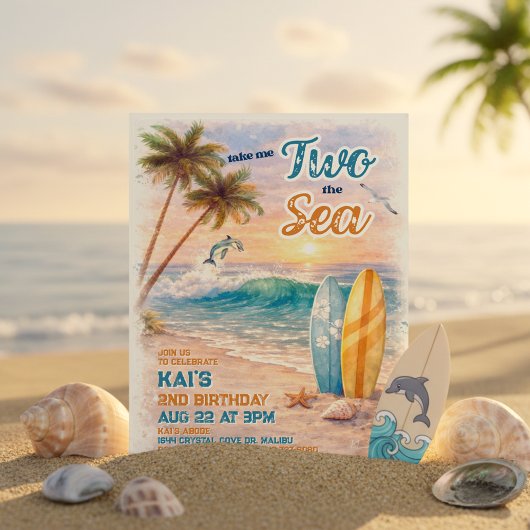 TWO the Sea レトロサーフビーチ誕生日 招待状
