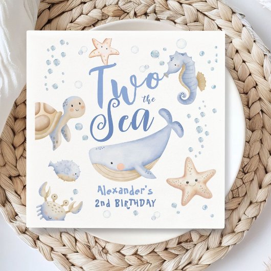 TWO The Sea 2nd Birthday Boy Blueかわいい海 スタンダードカクテルナプキン