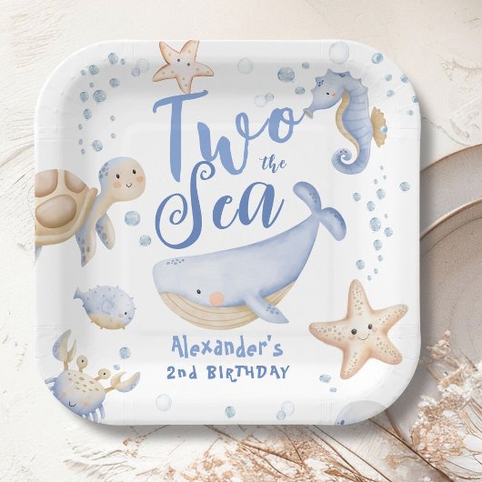 TWO The Sea 2nd Birthday Boy Blueかわいい海 ペーパープレート