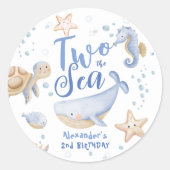 TWO The Sea 2nd Birthday Boy Blueかわいい海 ラウンドシール (正面)