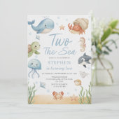 Two The Sea Is Turning Two Ocean Animals Birthday 招待状 (スタンド正面)
