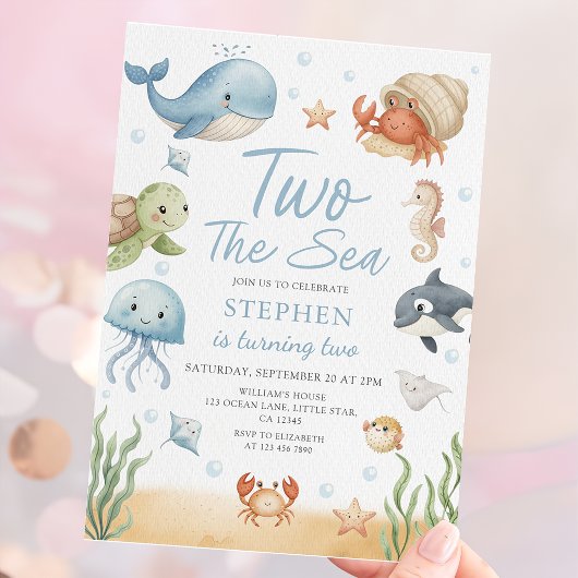 Two The Sea Is Turning Two Ocean Animals Birthday 招待状