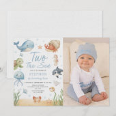 Two The Sea Is Turning Two Photo Birthday 招待状 (正面/裏面)